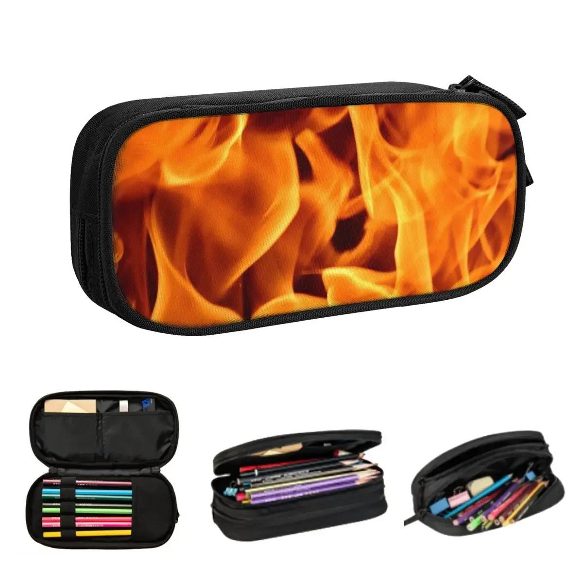 Bright Orange Flames Pencil Cases Large Storage Pen Bags Pen Box Pencil Pouch For Boys Girls Students Stationery School Office