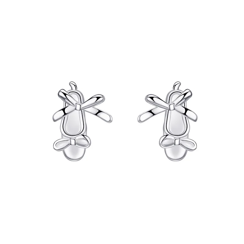 Exquisite Cute Silver Color Ballet Shoes Stud Earrings for Women Playful Students Party Jewelry Accessories Gift