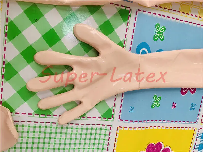 Skin latex catsuit open face fixed C Cup silicone breast handmade gloves kig Customized