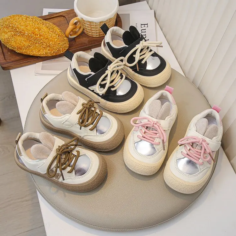 

Kids Casual Shoes with Cute Rabbit Ear Children Flat Shoes Toes Capped 2025 New Fashion Boys Girls Sweet Skate Shoes Soft Bottom