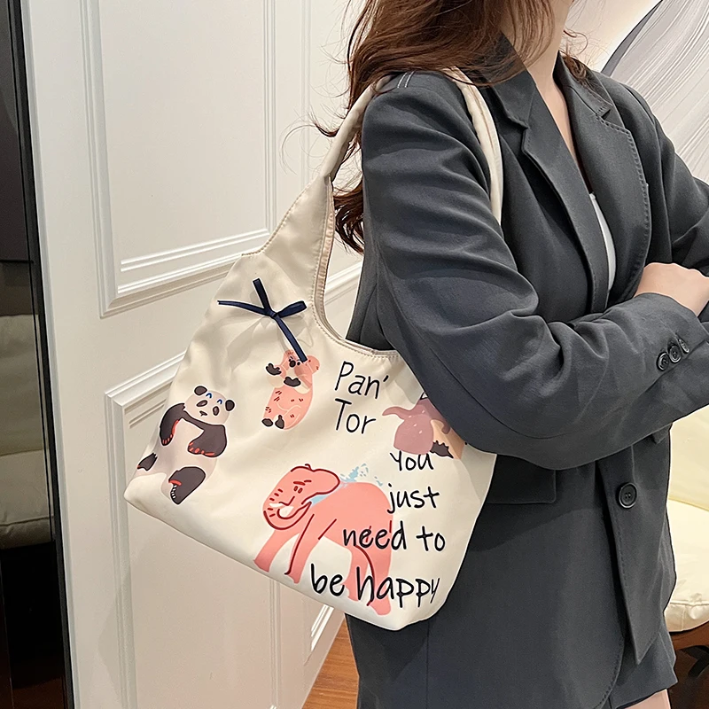 2024 New Large Capacity Minimalist Tote Bag Women's Hand Bag Cartoon One Shoulder Tote Bag Hobo Canvas Handbag
