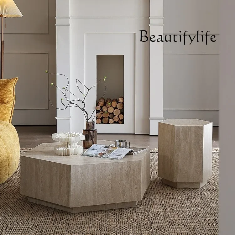 NEW Travertine rock slab coffee table slack feeling minimalist surprise quiet wind designer advanced sense hexagonal special-sha