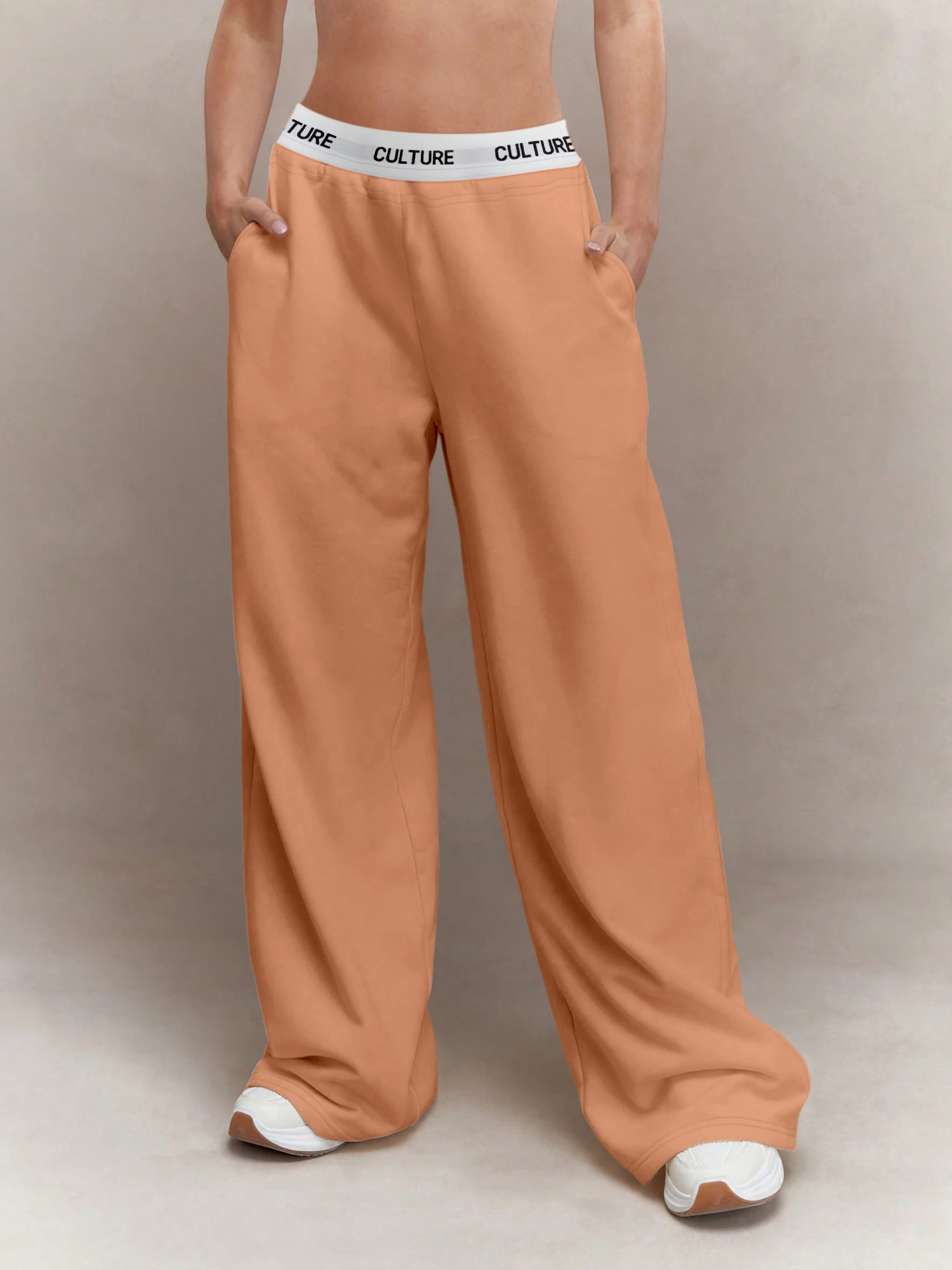 Bestseller Pantaloni grigi a gamba larga da donna comodi pantaloni larghi con cintura "CULTURE".