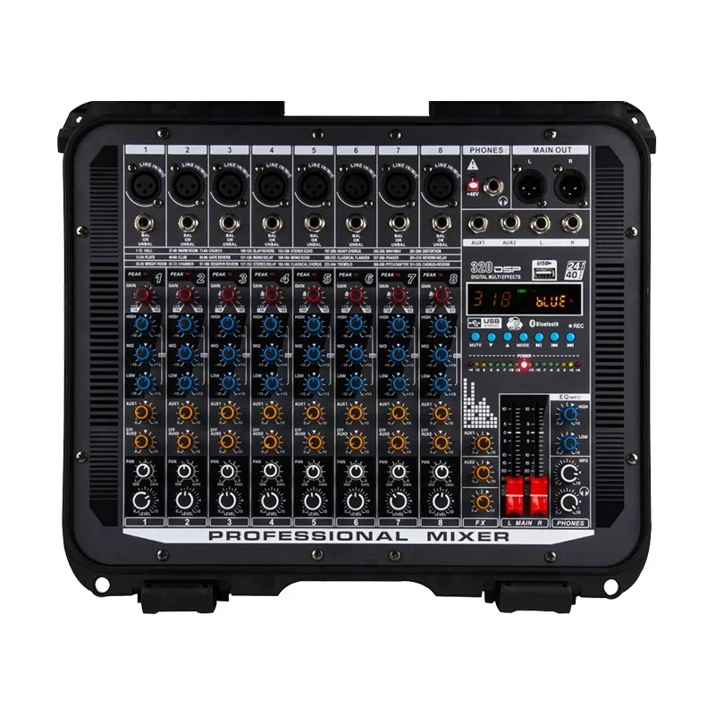 Xtuga Profesional 8 Kanal All in One Portable Travel Case High Power 320 Jenis Efek Digital Audio Amplifier Mixer