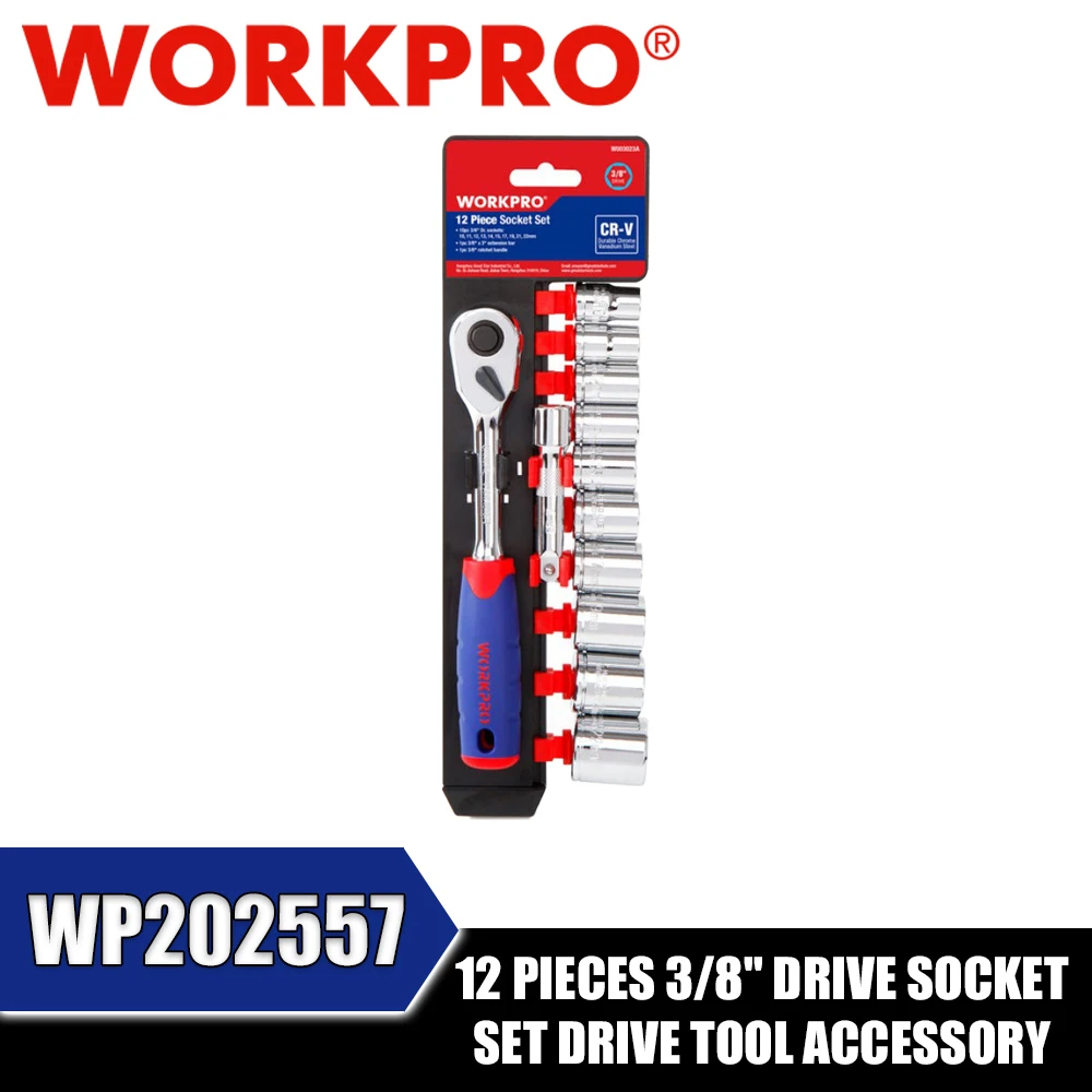 

WORKPRO WP202557 12 Pieces 3/8" Drive Socket Set Drive Tool Accessory