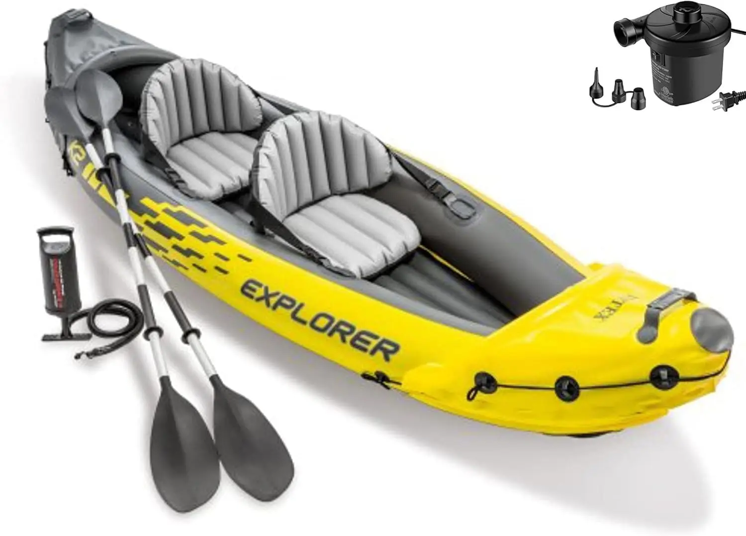 

68307EP Explorer K2 Inflatable Kayak Set: Includes Deluxe 86in Aluminum Oars and High-Output Pump – SuperStrong PVC