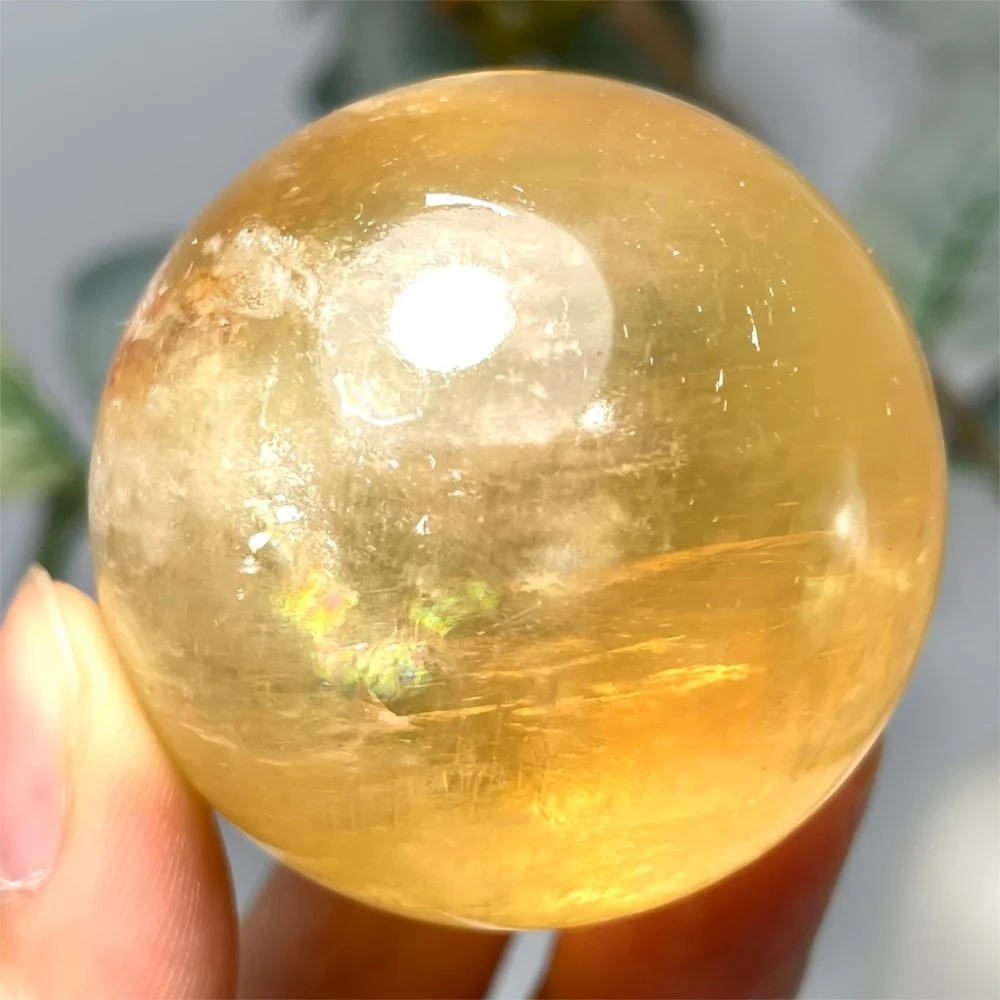 Natural Yellow Iceland Spar Crystal Ball Orange Honey Calcite Spheres Polished Natural Crystal