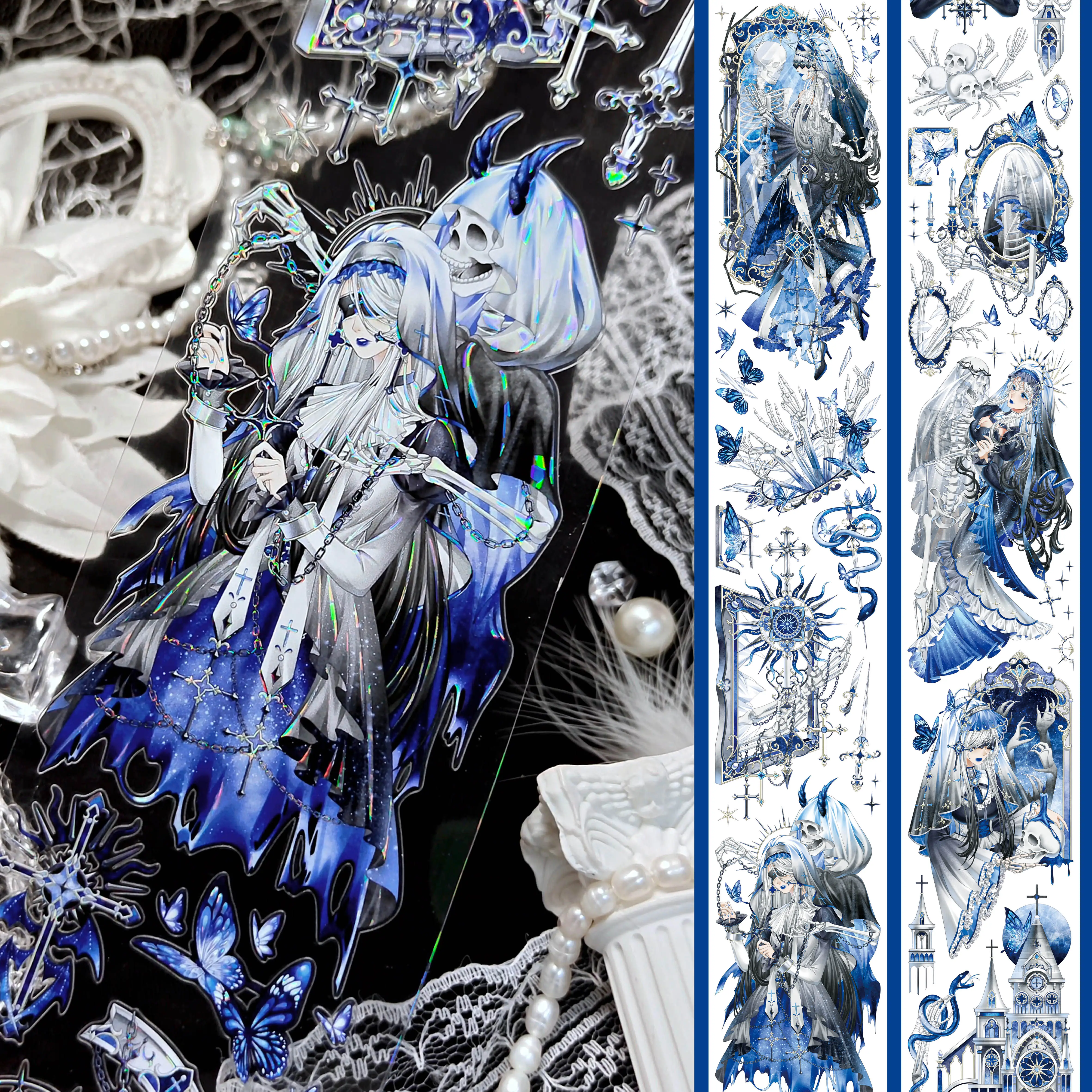 

Темная блестящая предварительно вырезанная ПЭТ-лента в стиле Dark Style - "Ghostly Mirror Prayer" для дневников и скрапбукинга