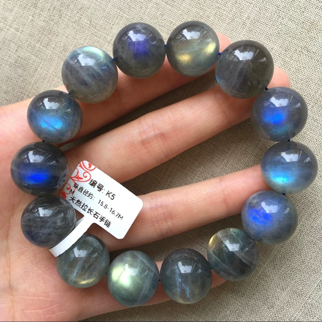 Natural Blue Light Labradorite Round Beads Bracelet 16-18-19mm Clear Beads Crystal Women Rainbow Labradorite Stone AAAAA