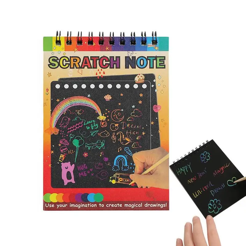 10Pcs Magic Rainbow Color forscratch Painting Paper Card Kit Cartoon Dinosaur Drawing Board