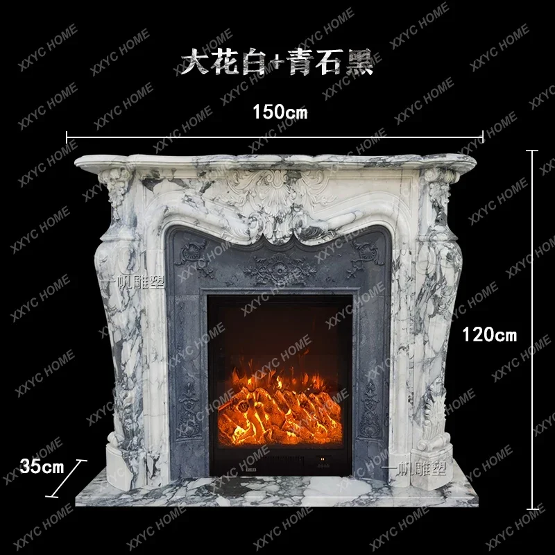 A  Marble Fireplace French Living Room Stone Carving White Stone Fireplace Decoration