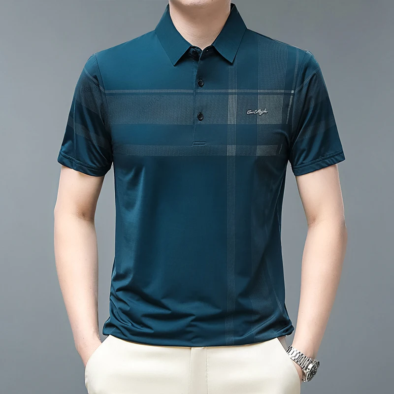 Business Polos Shirts for Men Summer Golf Tee Luxury Brand Plaid Print Social Dress Office Workwear Mens Elegant Polo Homme Tops