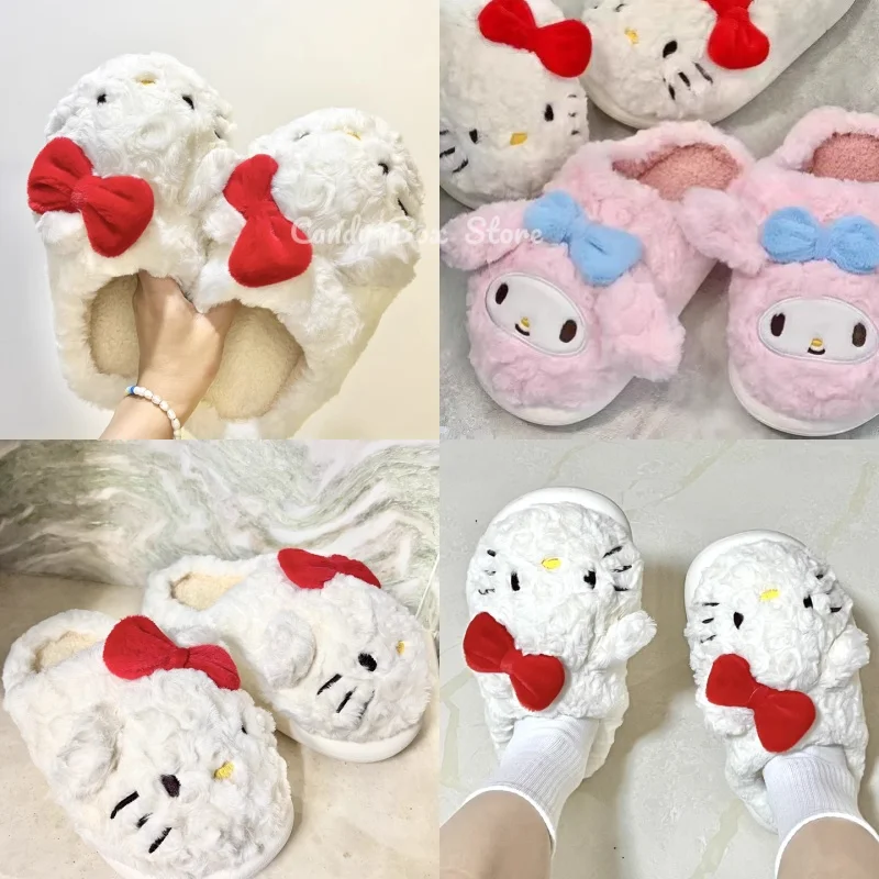 

Sanrio Kuromi Cinnamoroll Melody хлопковые тапочки для женщин зимние домашние теплые и нескользящие Симпатичные Подарки для девочек и друзей