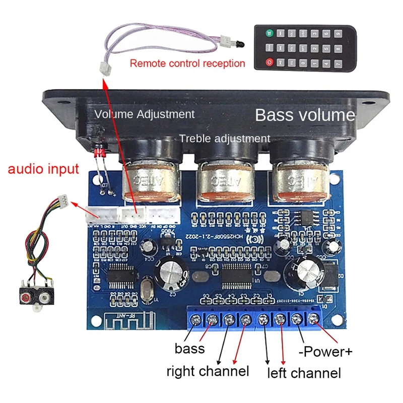 HFES-placa amplificadora Digital BT5.0 de 2,1 canales, Cable auxiliar, Control remoto, 2x25W, Subwoofer de 50W, placa amplificadora de clase D,