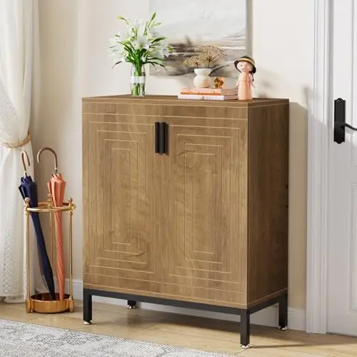 문이 있는 20켤레 신발장, 5단 수납 정리함(연한 갈색)