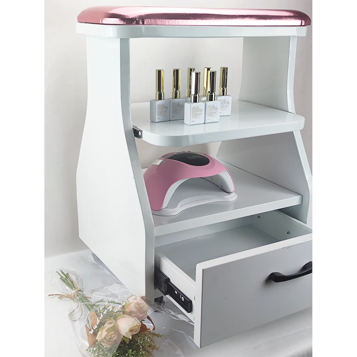 nail art salon bar cabinet with hand feet nail arm rest pillow