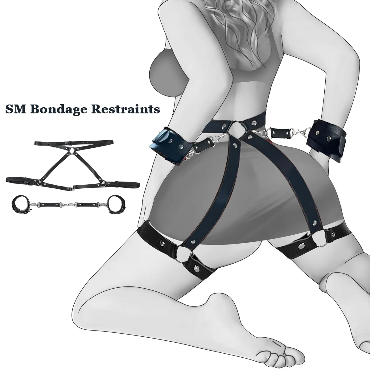 BDSM Sex Bondage Sex Toys Women Restraints Set Wrists Cuffs and Thigh Waist Straps For Adults Erotica Bondage Harness Sex Game