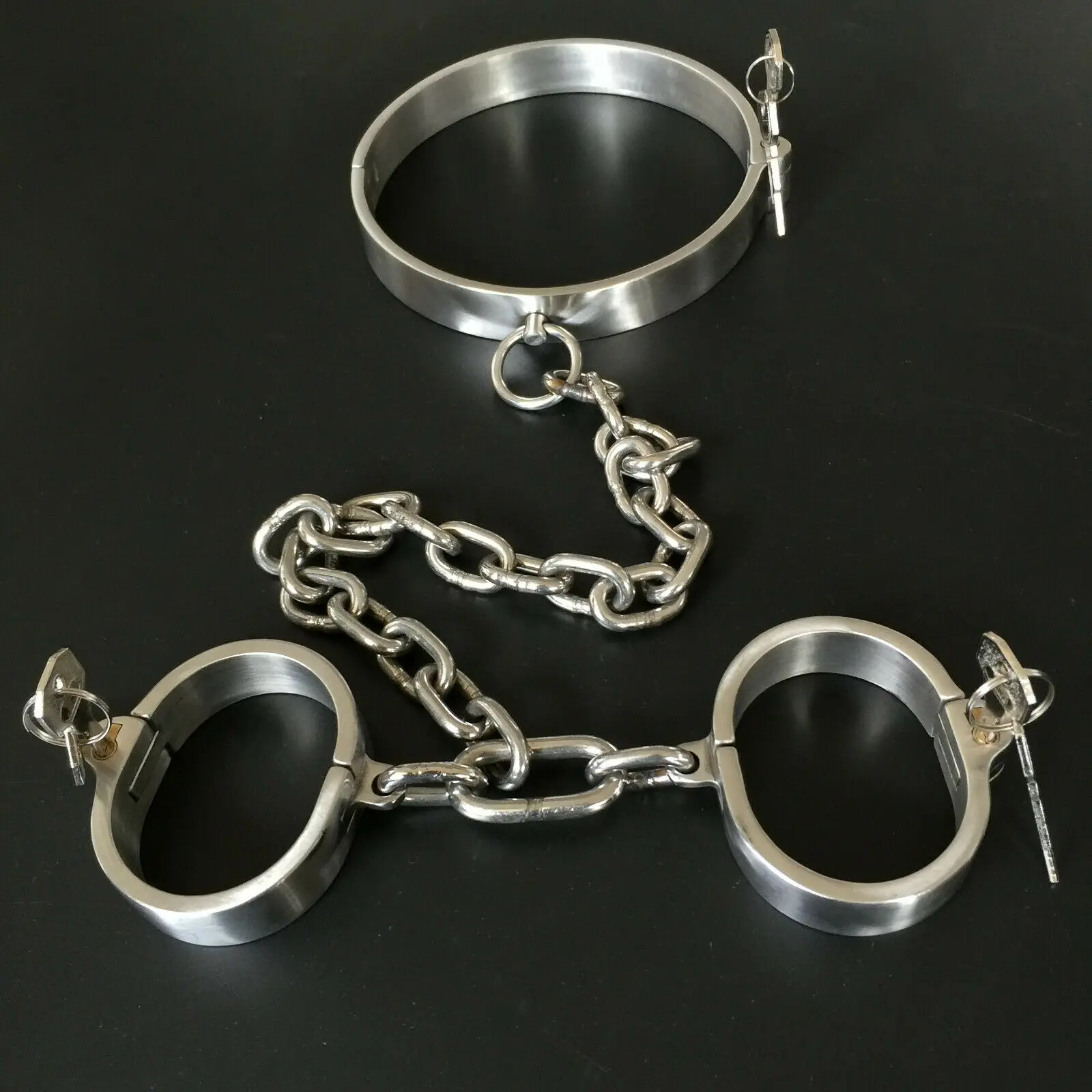 Heavy Stainless Steel Full Body Cuffs  Shackles Neck Collar Handcuffs Ankle Cuffs with Chain Restraint Slave SM Sex Toys