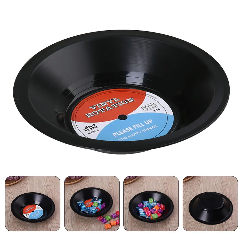 

2pcs Black Vinyl Record Fruit Bowls Retro Snack Serving Tray For Candy Popcorn Ice Cream Charcuterie Dessert Veggie Bowl