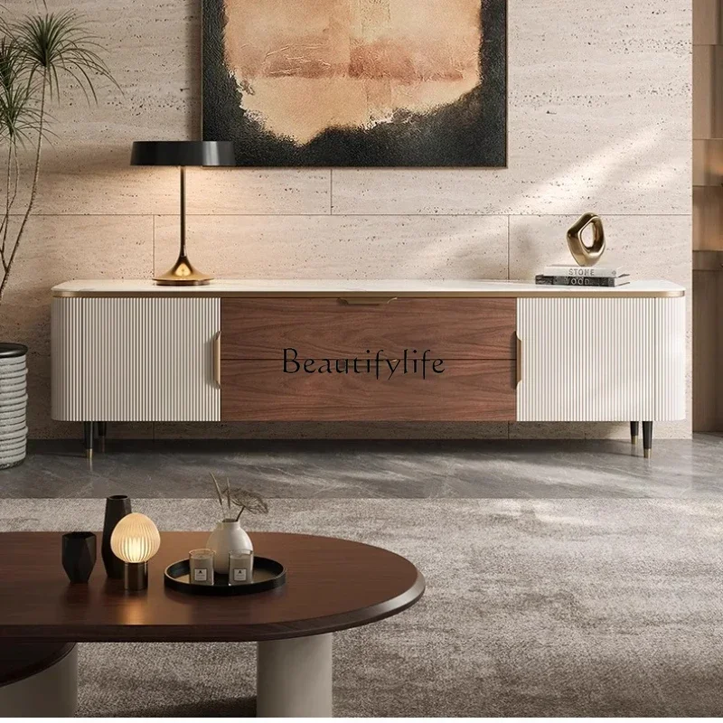 

LXLight luxury marble solid wood TV cabinet Small household modern simple living room Super crystal stone high-end villa cabinSS