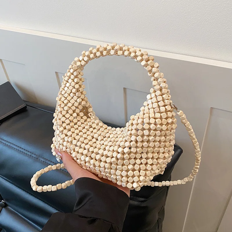 

Summer Acrylic Beaded Handbags For Women 2026 New French Style Hollow Out Crossbody Bag Simple Casual Beach Shoulder Bags