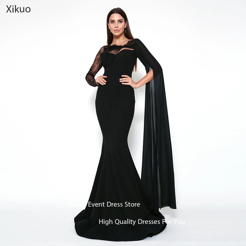 Xikuo Graceful Abiti da sera in raso nero Sweetheart Sirena Robe Cocktail Femmes Summer Lace Abiti lunghi da ballo per feste Personalizzati