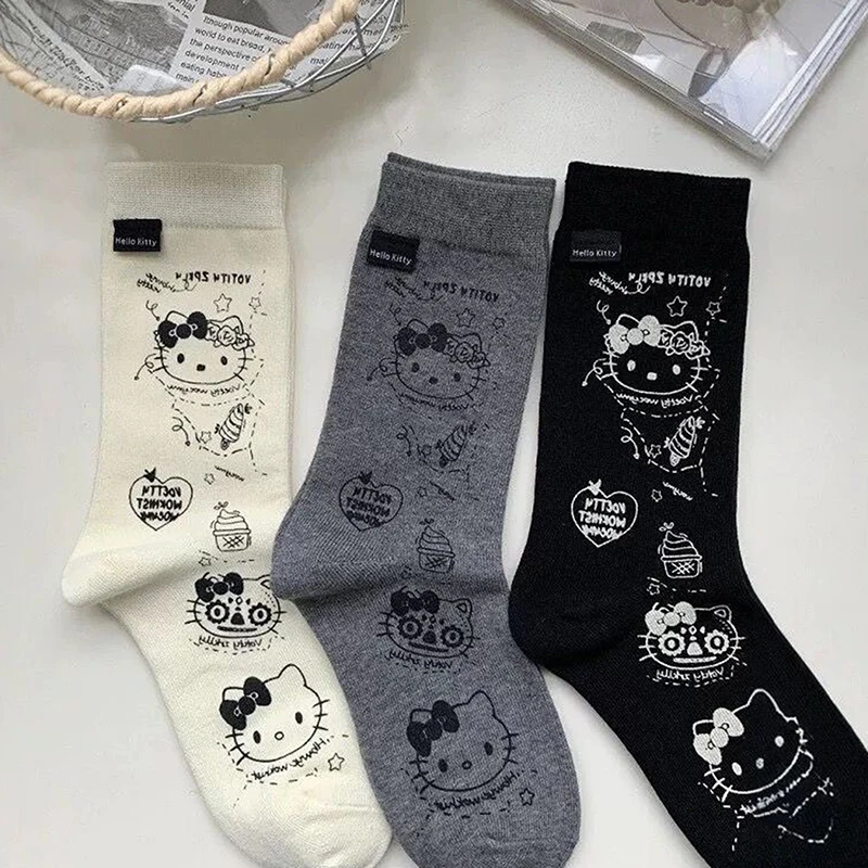 Sanrio Hello Kitty Middle Tube Socks Soft Warm Thickened Socks Thermal Home Sleep Floor Sock Fashion Versatile Stocking Gift