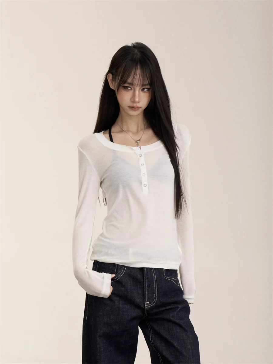 

Slim Fit Long Sleeve round Neck Wool T-Shirt Women's Style Loose Casual Cotton Polyester Blend Spring Summer Top Shirt