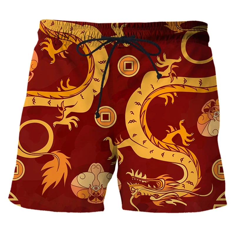 Chinese Dragon 3d Print Swim Trunks For Men Hawaiian Beach Shorts Loose Quick Dry Surf Board Shorts Swimwear Street Short Pants