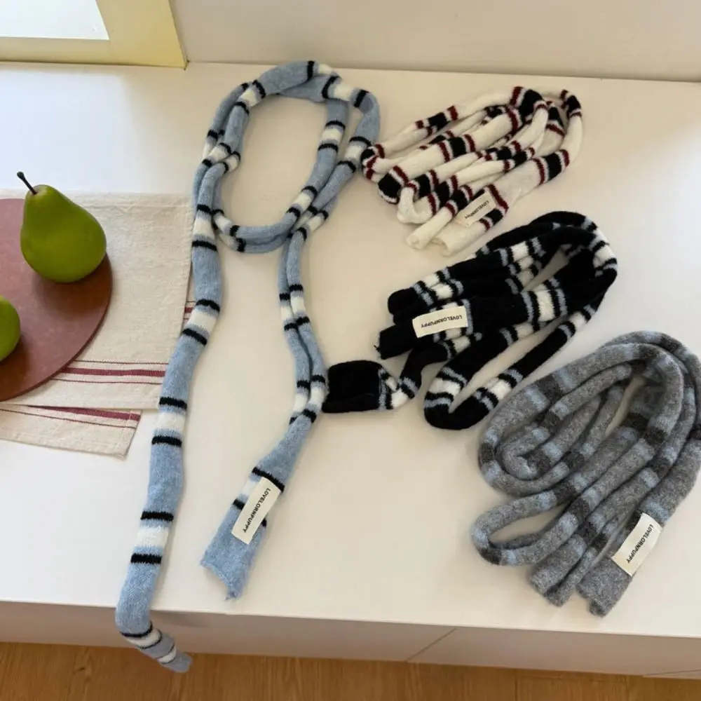 الكورية محبوك مخطط نحيل وشاح تكويم ارتداء الدافئة قطاع وشاح للرقبة DIY لينة منديل المرأة