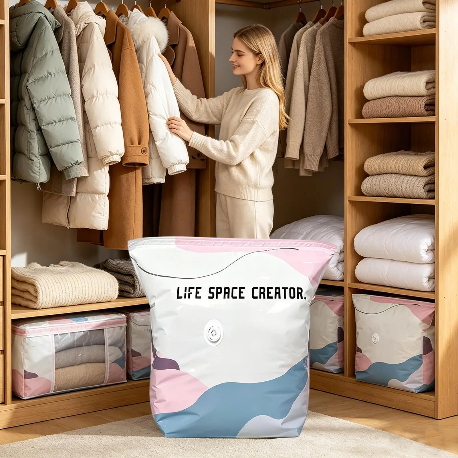 Pump-free vacuum storage bags Airtight Storage Pack Reusable space-saving compression bags for clothing bedding blankets