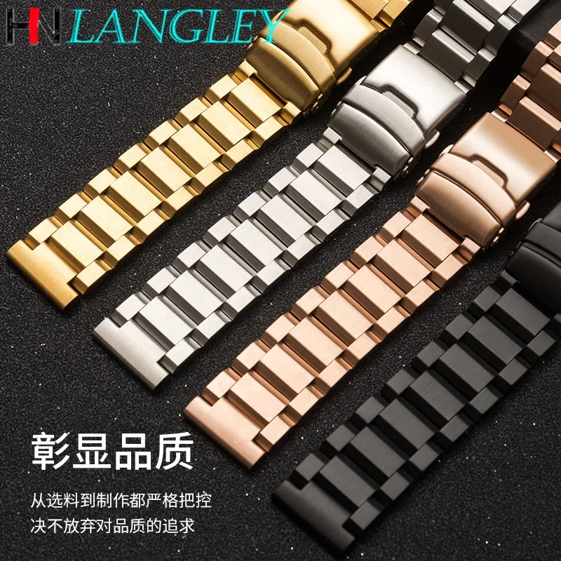 18/19/20/21/22/23/24/25 Mm Watch Band Strap Three Beads Stainless Steel Solid Belt Side Press Folding Buckle Watch Men Strap