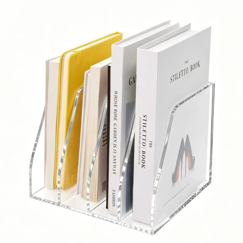 Acrylic Office Supplies, 4-Compartment Clear Acrylic Magazine File Holder & Document Organizer, OEM Customizable Bulk Wholesale