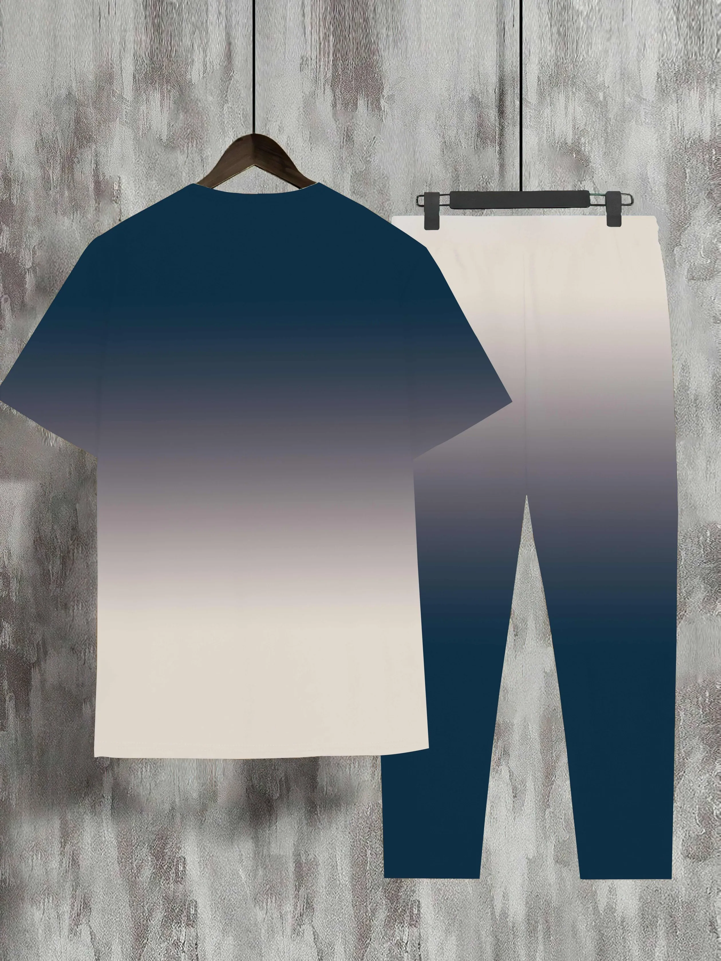 بدلة رجالية صيفية جديدة لعام 2025 هي ملابس رجالية كاجوال وعصرية متدرجة للاستخدام الخارجي مع مطبوعات حروف