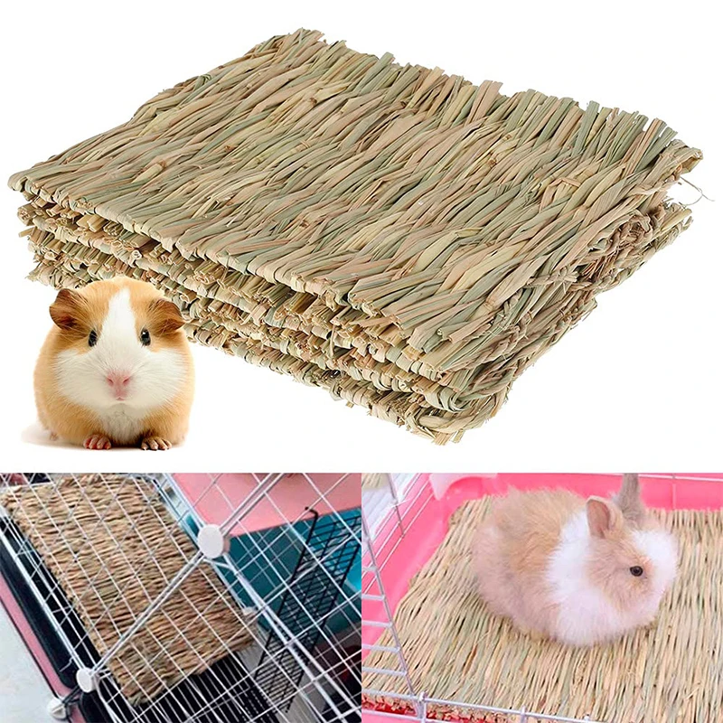 Rabbit Grass Chew Mat Small Animal Hamster Cage Bed House Pad Woven Straw Mat For Hamster Guinea Pig Pet House Cage Accessories