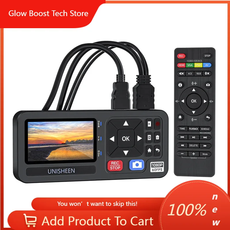 

GBUNISHEEN HD Video Capture Box 1080P Video to Digital Converter with 3" Screen, 4K HDMI/CVBS/VGA/YPBPR Inputs Video Recorder