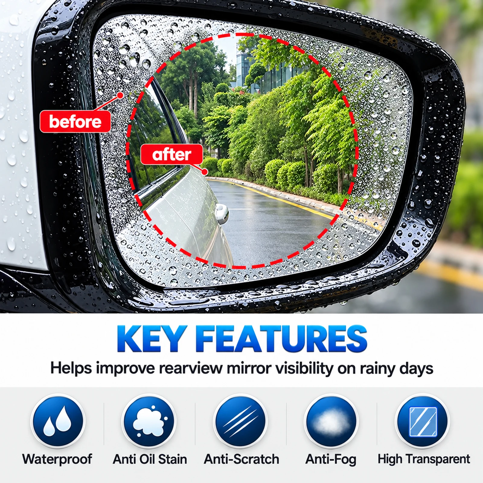 Truck Rearview Side Window Mirror Protective Film Waterproof Anti-Fog Rainproof Bathroom  Set Rainy Foggy Days Sticker 160*350mm