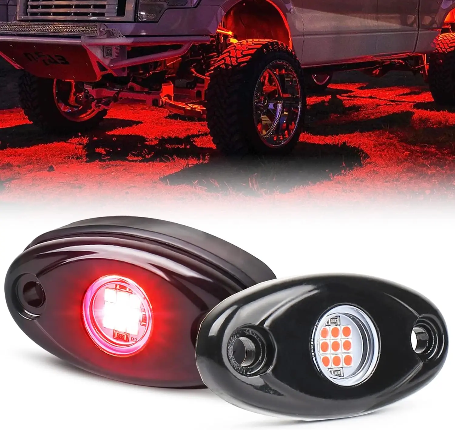 

MOVOTOR 2 Pods LED Red Rock Lights Waterproof IP68 Neon Underglow Lights For Off Road Truck Pickups Cars ATV UTV SUV