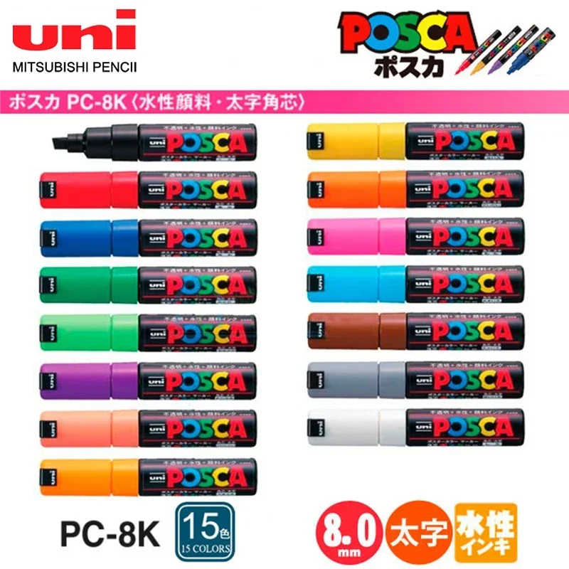 Japan Uni Posca Color Marker PC-8K Acrylic Permanent Marker Pens School Acsesories Back To School Kawaii Stationery Art Supplies