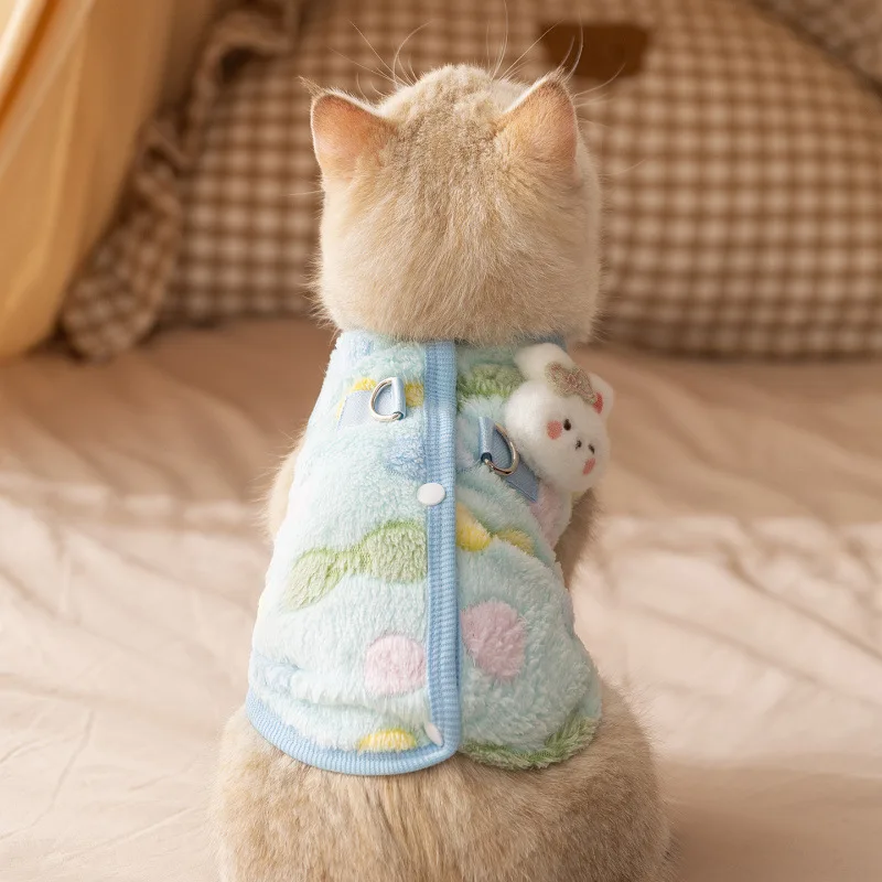 Pet clothes Cartoon cardigan fleece winter three-dimensional cat two-legged small dog pet clothing