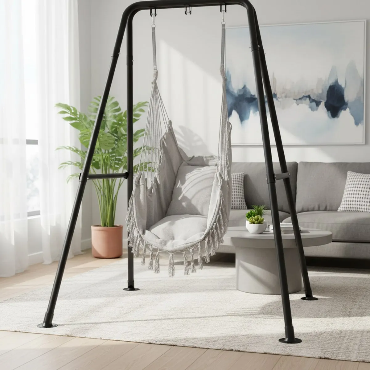 Heavy Duty A-Frame Hammock Chair Stand 300 lbs Coated Finish Indoor Outdoor No Chair Included Black