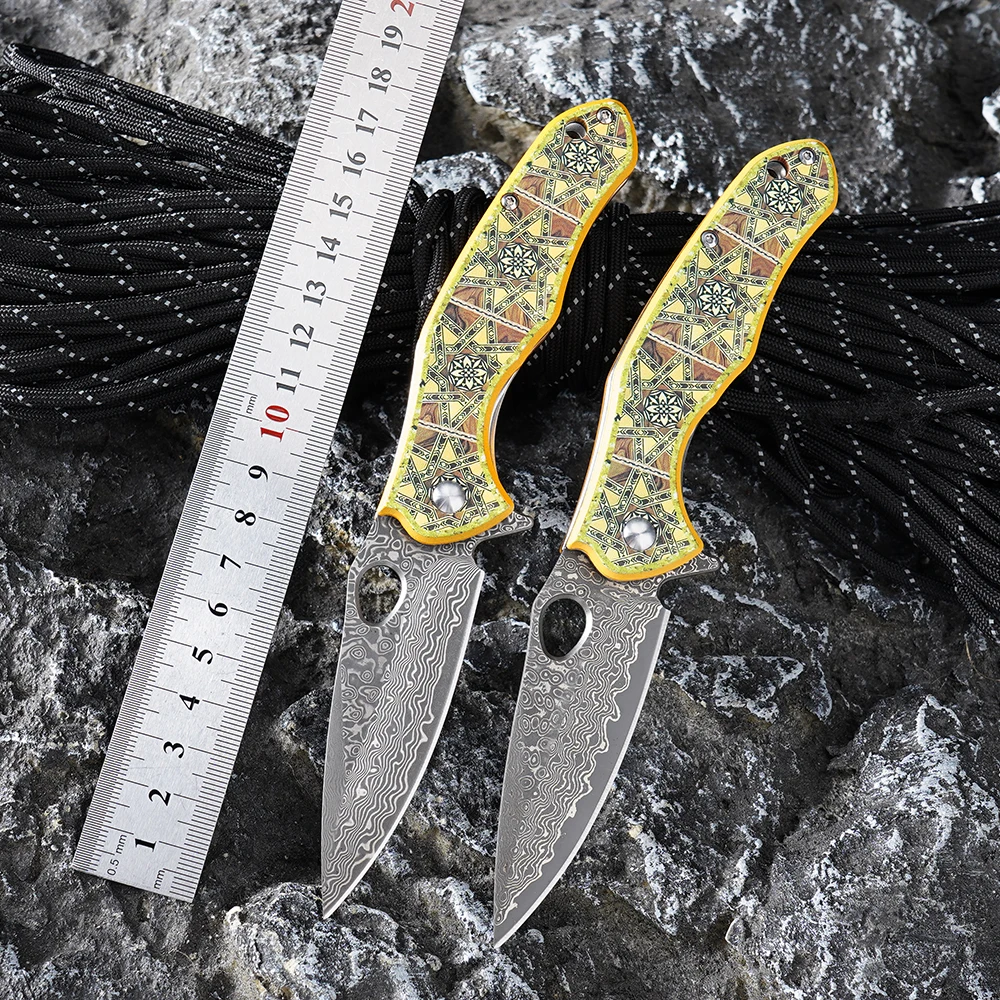 

Складной нож DM034 с клинком из дамасской стали, алюминиевой пластиной и рукояткой с 3D-печатью, с шарикоподшипником, для кемпинга, с клипсой для крепления на пояс.