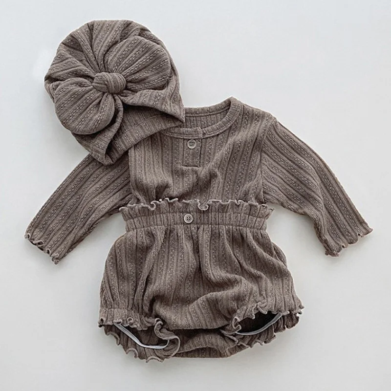 0-24M Newborn Baby Girls Clothing Set Long Sleeved Solid Color T-shirt+PP Shorts+Hat Spring Autumn Baby Girls Clothes Suit