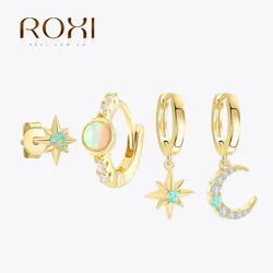 ROXI S925 Sterling Silver Natural Opal Stud Earring Hoop Earring Elegent Jewelry For Women Wedding Engagement Gift Sparkling