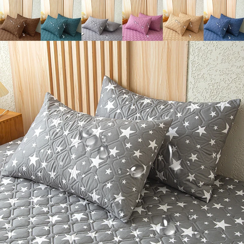 2 Pieces Waterproof Pillowcase Anti Stain Machine Washable Pillow Cover Bedroom Decoration Suitable For With Children And Pets