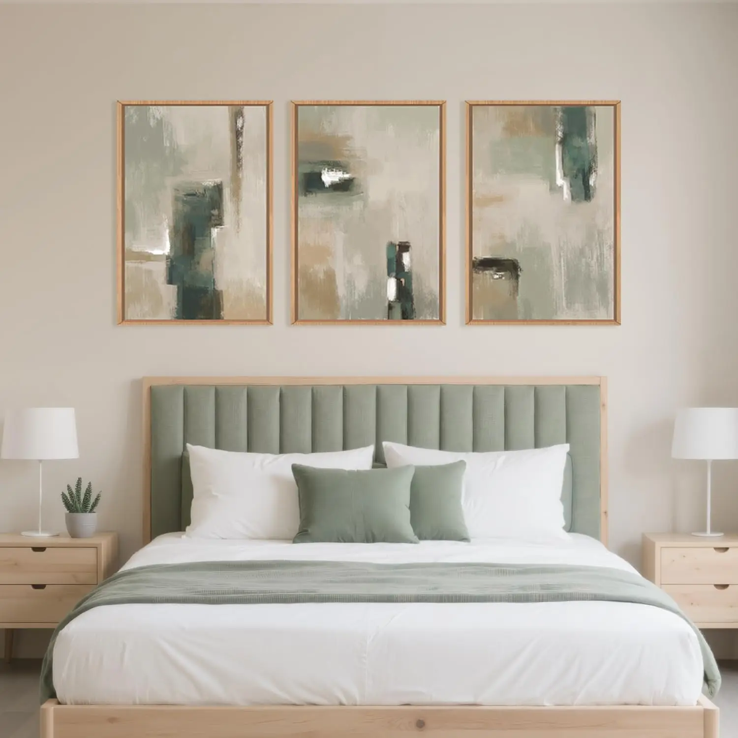 

3pcs Abstract Green and Beige Canvas Poster Wall Art Pictures, Living Room, Dining Room, Office and Home Decoration Prints