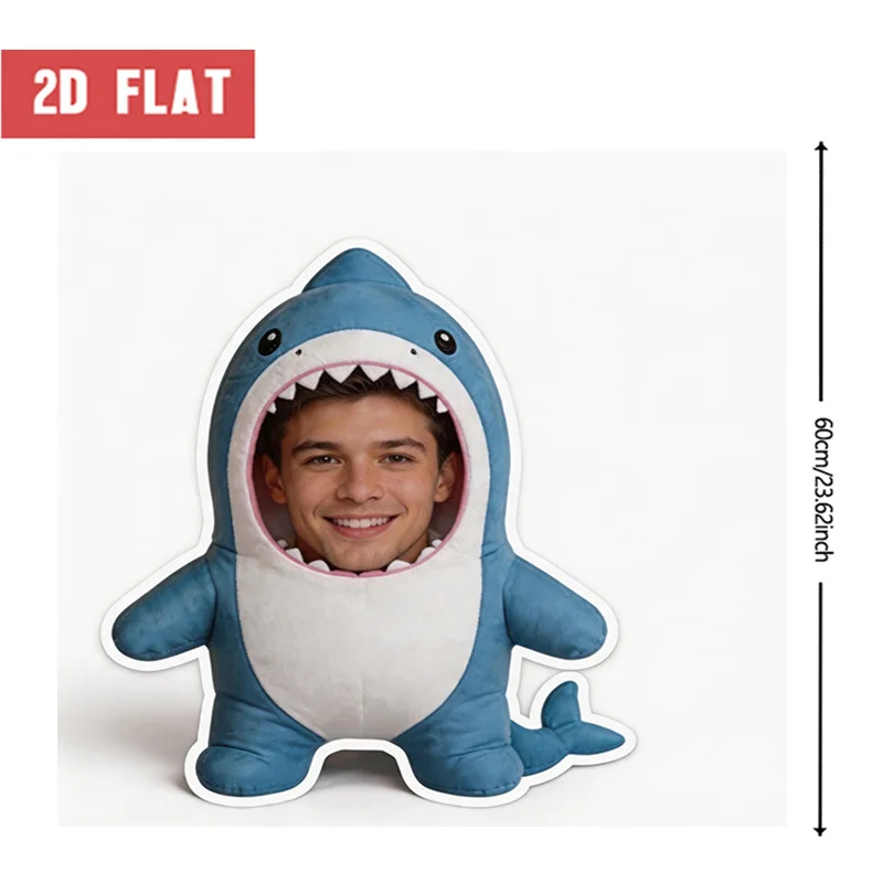 Custom Personalized Photo Face Pillow, Shark Character Custom Shaped Decorative Cushion, 60CM Home Decor Accent Pillow for Sofa