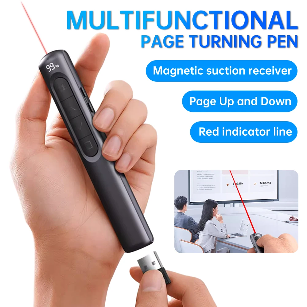 Multifunctional Presentation Clickers Rechargeable Digital Display Remote Page Turner Clicker Volume Controller