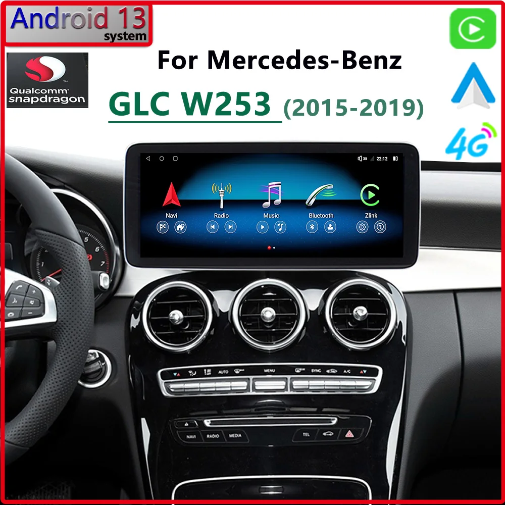 W253 Android 13 Qualcomm For Mercedes Benz GLC C300 C350 2015 2019 Car Radio Stereo GPS Navigation CarPlay Multimedia Player