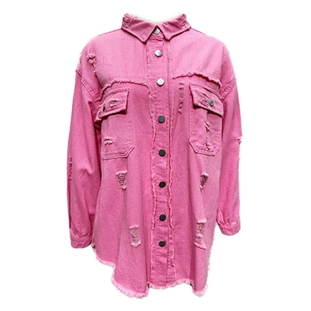 

Women's Colorful Denim Jacket Women Lapel Long Sleeves Tassel Single-breasted Cardigan Loose Jean Coat Female Fashion Outerwears